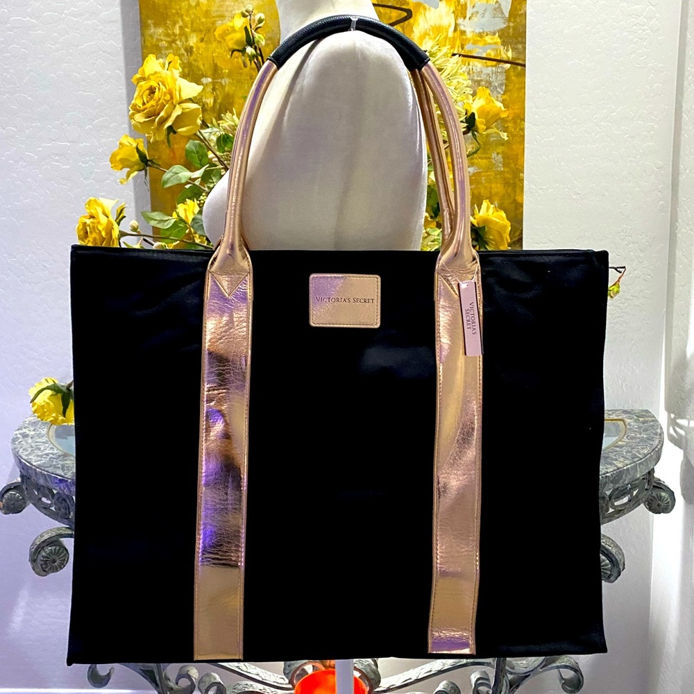 Victoria’s Secret black and metallic ose gold color bag NWT